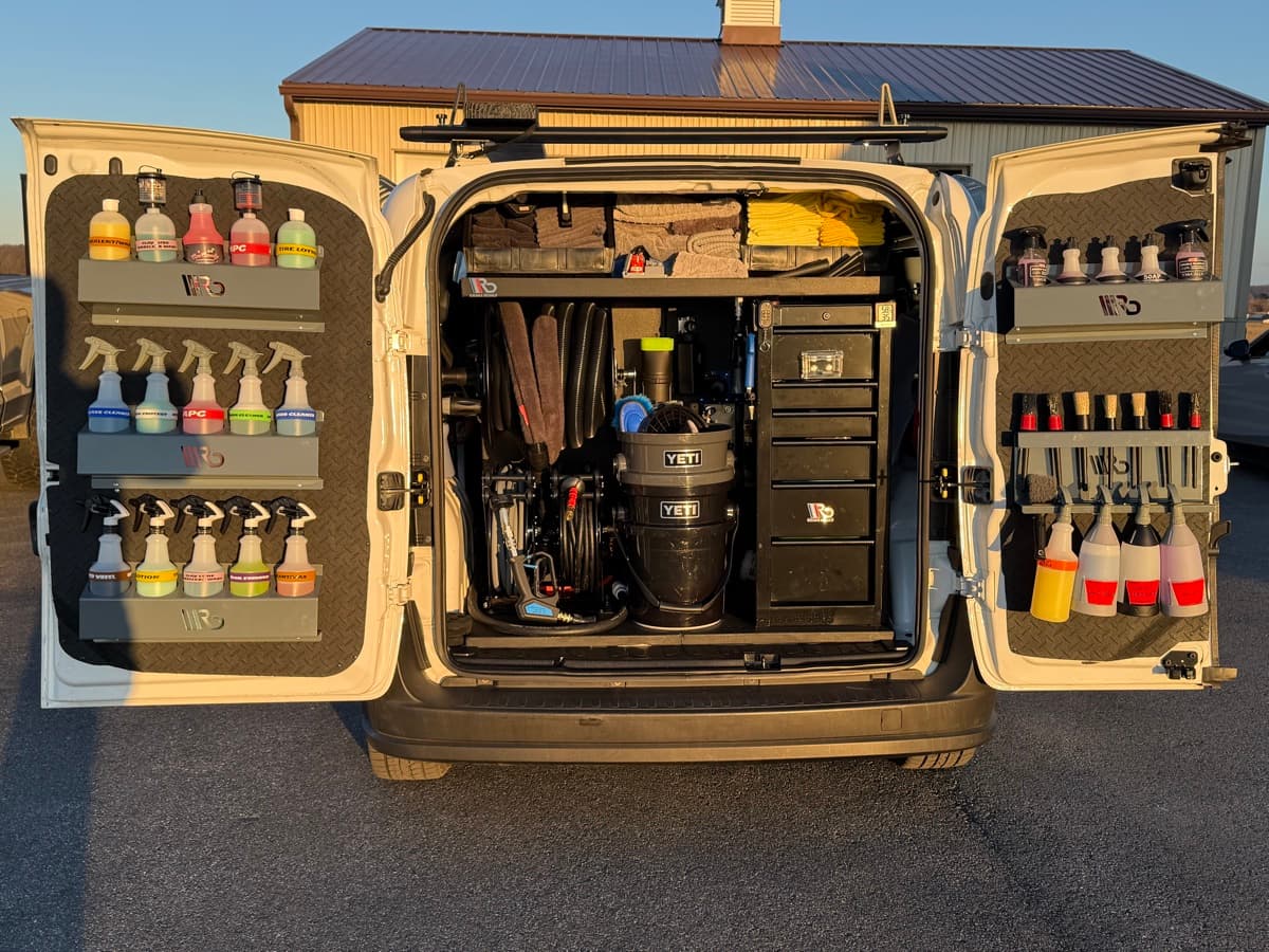 Fallout Auto Detailing mobile unit - rear view showing professional equipment setup